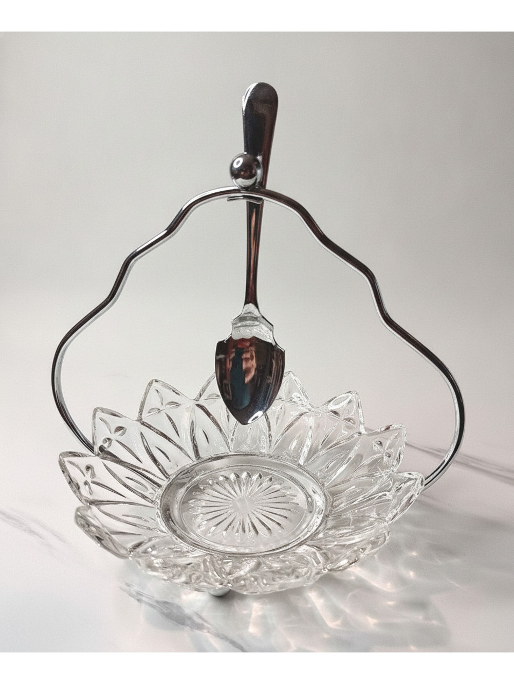Vintage Sheffield, England 3-Pc Crystal and Chrome Condiment or Jam Serving Set